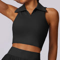 Sollinarry Nude Feel Tight Sports Vest Women Running Tennis Workout Clothes Top Polo Collared Sweatshirt Women