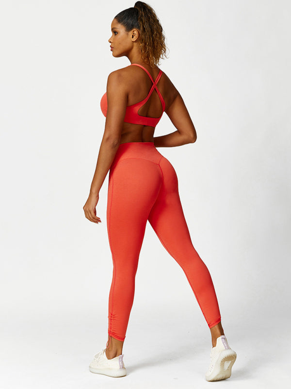 Women's Drawstring Yoga Breathable Solid Color Running Tights